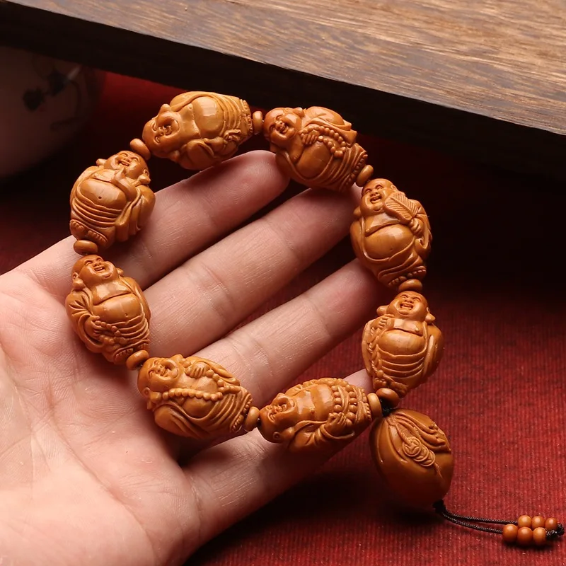 

Meditation Clothing Maitreya Nut Bracelet Crafts Hand Pieces Wrapped Happy Buddha Olive Hu Carving Rosary Single Ri