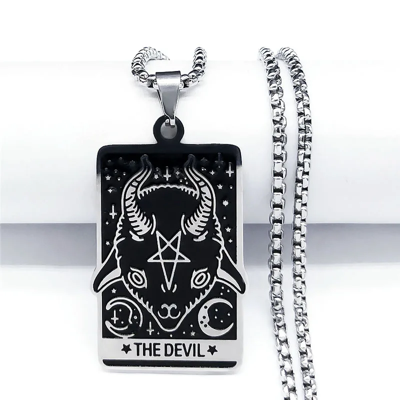 Edelstahl Tarot Schafkopf Invertiert Pentagramm Satan Kette Halsketten DIE TEUFEL Anhänger Halskette Schmuck collier N3638S03 – Detail 2