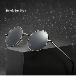 Stylish Vintage Polarized Round Sunglasses with Designer Metal Frame (C5 Gun Gray)