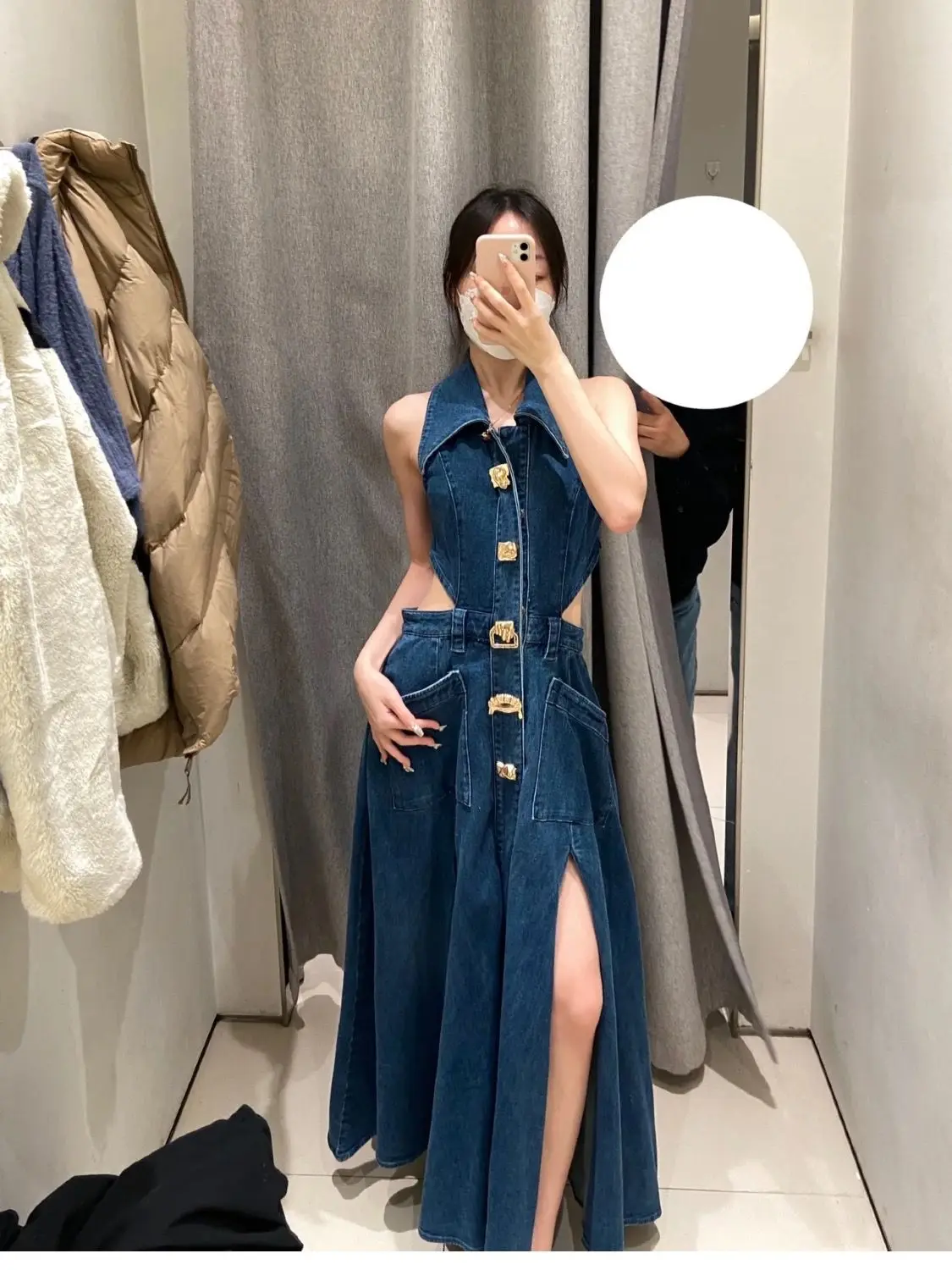 2023 Autumn Summer Ladies Denim Dress Sleeveless Pockets Single Breasted Women Shirt Floor Length Party Beach Sexy Dresses