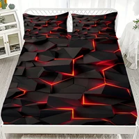 Ensemble de 3 draps-housses imprimés géométrie visuelle effet vertiges, 100 % polyester respirant, pour la décoration intérieure, avec 2 taies d'oreiller 6