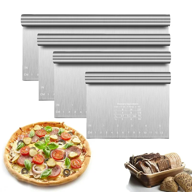 Kitchen Stainless Steel Pasty Cutters DIY Dough Cake Scraper With Scale Pastry Spatulas Buttercream Edge Smoother Cake Make Tool dough scraper baking tool dough cutter baking accessories cake scraper baking spatula