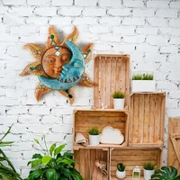 Colorful Metal Carving Celestial Mosaic Sun and Moon Wall Hanging Ornament Plaque Sculpture for Indoor Outdoor Home Wall Decor 2