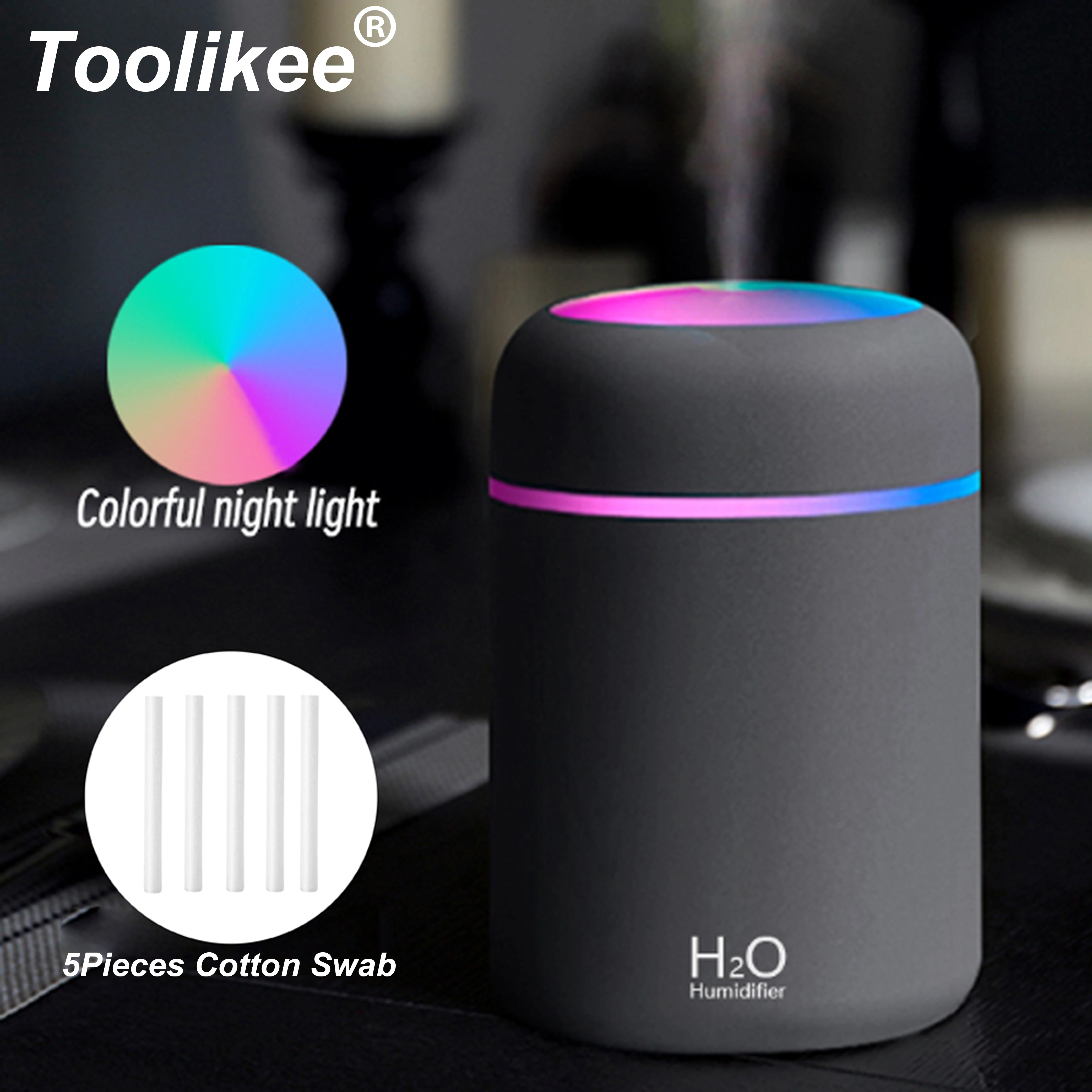 Toolikee 다채로운 컵 가습기 미니 USB 아로마 디퓨저, 쿨 미스트 포함, 침실 가정용 자동차 식물 청정기, 300ml