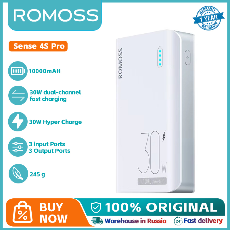 ROMOSS Sense 4S Pro Power Bank 10000 mAh 30W Fast Charging Powerbank PD2.0 QC3.0 Portable Battery Charger For xiaomi 14 iphone