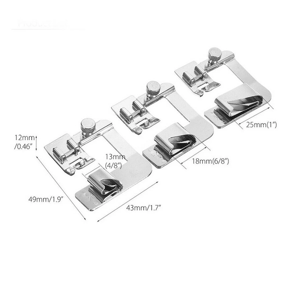 3Pcs/Set Home Sewing Machine Foot Presser Rolled Hem Feet for Brother Singer