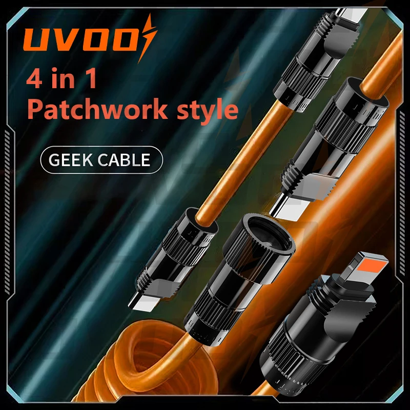UVOOI Geek USB Type C Lightning Spring Cable Extension Charging Wire Set  120w Quick Charge Cable for Iphone Xiaomi Family Trip - AliExpress
