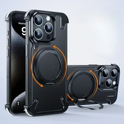 Oatsbasf Magnetic Phone Case with 360° Rotating Finger Ring Holder and Protective Bezel - less Design - iPhone 15 Pro Max (Leather Black)