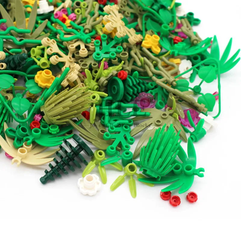 50pcs Moc 식물 줄기 잔디 클러스터 부시 11 줄기 DIY 빌딩 벽돌 블록 도시 거리 정원보기 호환 조립 장난감