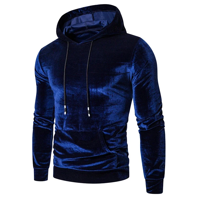 

Casual Velvet Hooded Sweatshirt for Men Fashion Pure Color Fleece Hoodie Leisure Slim Fit Long Sleeve Hoodie Mens Autumn Winter