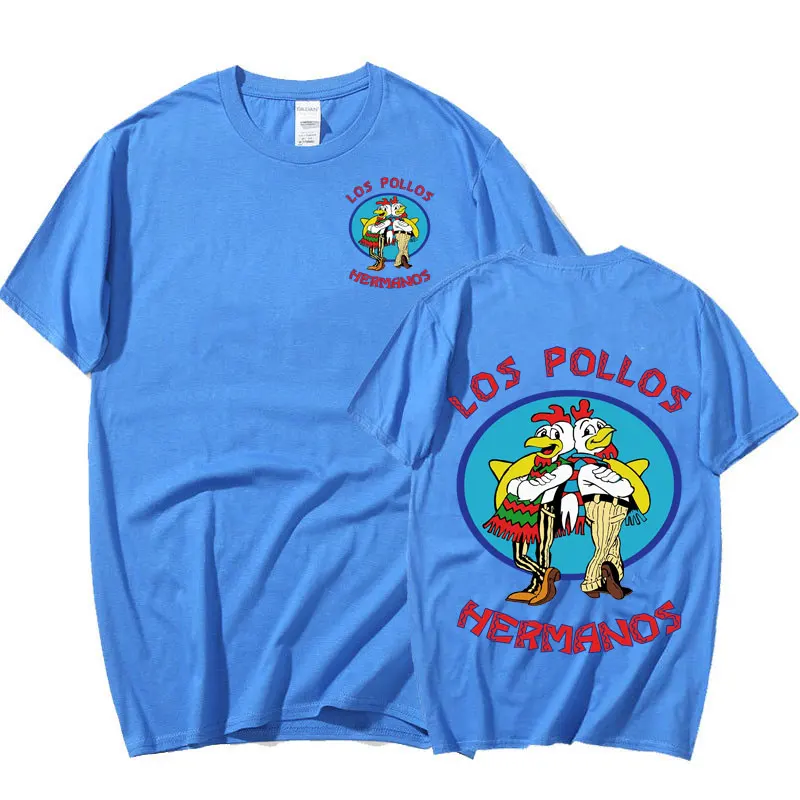Serie TV Breaking Bad Los Pollos Hermanos T-shirt con stampa fronte-retro T-shirt in cotone da uomo divertente Chicken Brothers_voghion.com