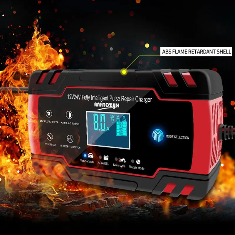 EAFC Car Battery Charger 12/24V 8A Touch Screen Pulse Repair Digital LCD Display Smart Fast Charger Charging for Car Motorcycle