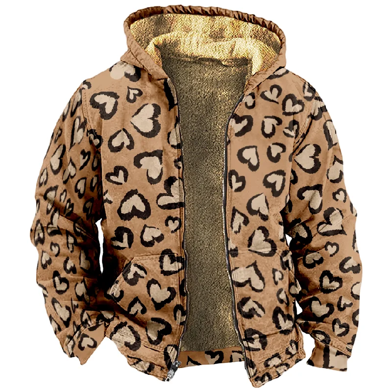 New Love Cotton Coat Hooded Sweater Casual Print Long Sleeve Zipper Sweater Thick Cotton Coat Winter a07