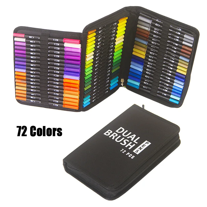

Watercolor Art Markers Brush Pen Dual Tip Fineliner Drawing for Calligraphy Painting 60/72/120 Colors Set Kids Shool Supplies