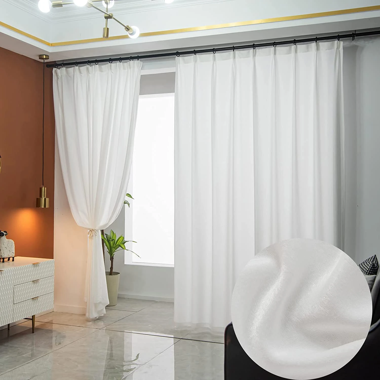 Cortinas con filtro de luz, accesorio de aspecto de terciopelo blanco, ligero, plisado, brillante, comedor y sala de estar, 1 Panel| | - AliExpress