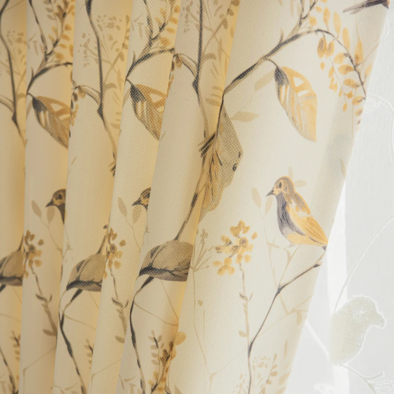 

Curtains for Living Dining Room Bedroom Study American Country Fresh bird floral The New2022 Semi-shading fabric curtain