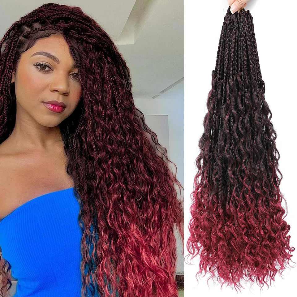 14 20 Inch Long Goddess Box Braids Crochet Hair Pre-looped Bohemian Hippie Crochet Boho Box Braids with Curly Ends For All Women