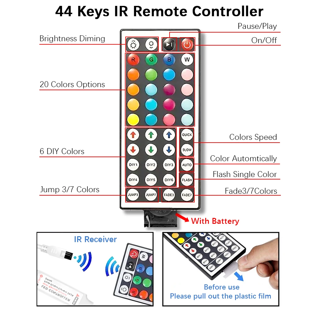 LED Strip Lights RGB 5050 LED Strips Remote Controller Color Changing Tape Light DC 12V Per Meter For Bedroom Room Kitchen Bar 4
