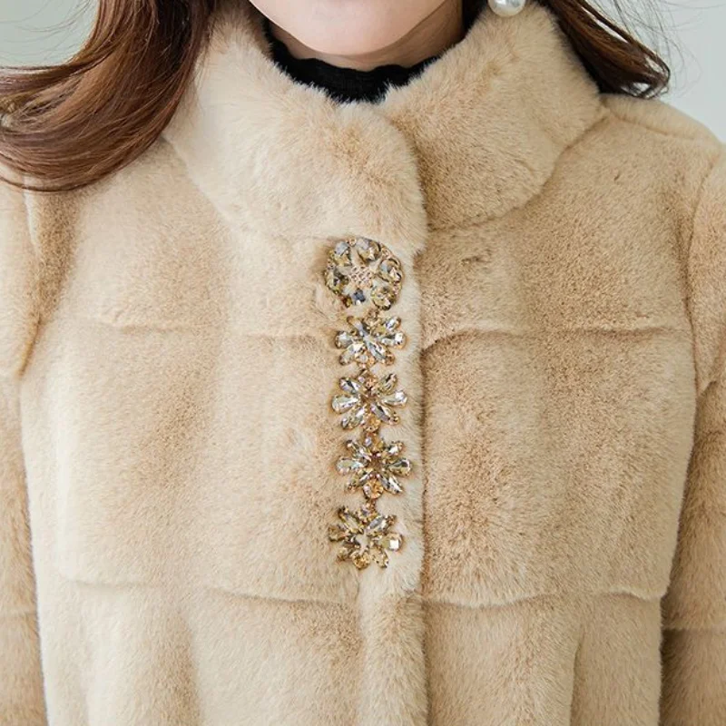 2023 Winter New Women Windbreaker Thickened Fur and Leather Overcoat Medium Length Imitated Mink Fluff Woolen Coat Warm Outcoat