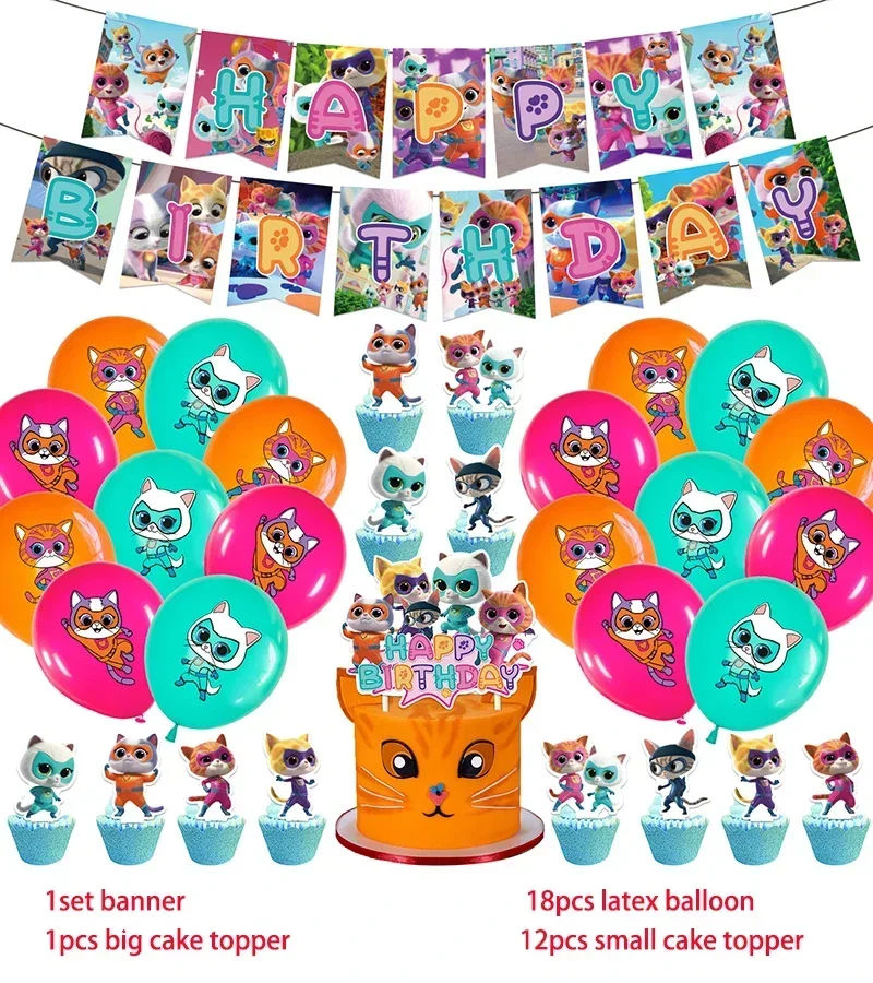 Description Picture 6 of itemCartoon Superkitties Birthday Party Decoration Super Kitties Tableware Balloon Cake Topper Party Supplies Baby Shower