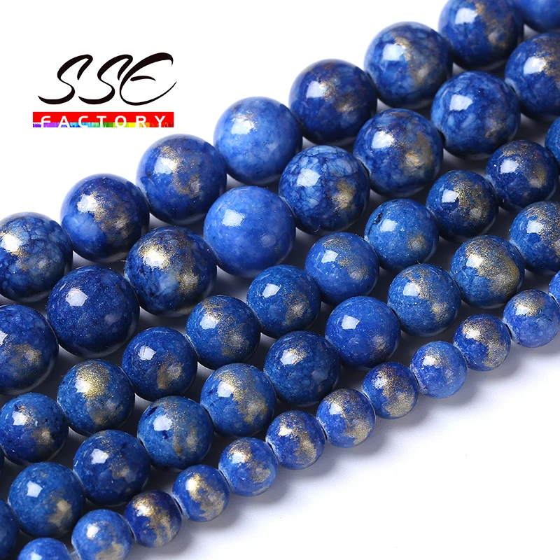 Natural Faceted Blue Lapiz Lazuli Stone Round Loose Beads For Jewelry Making 15" 