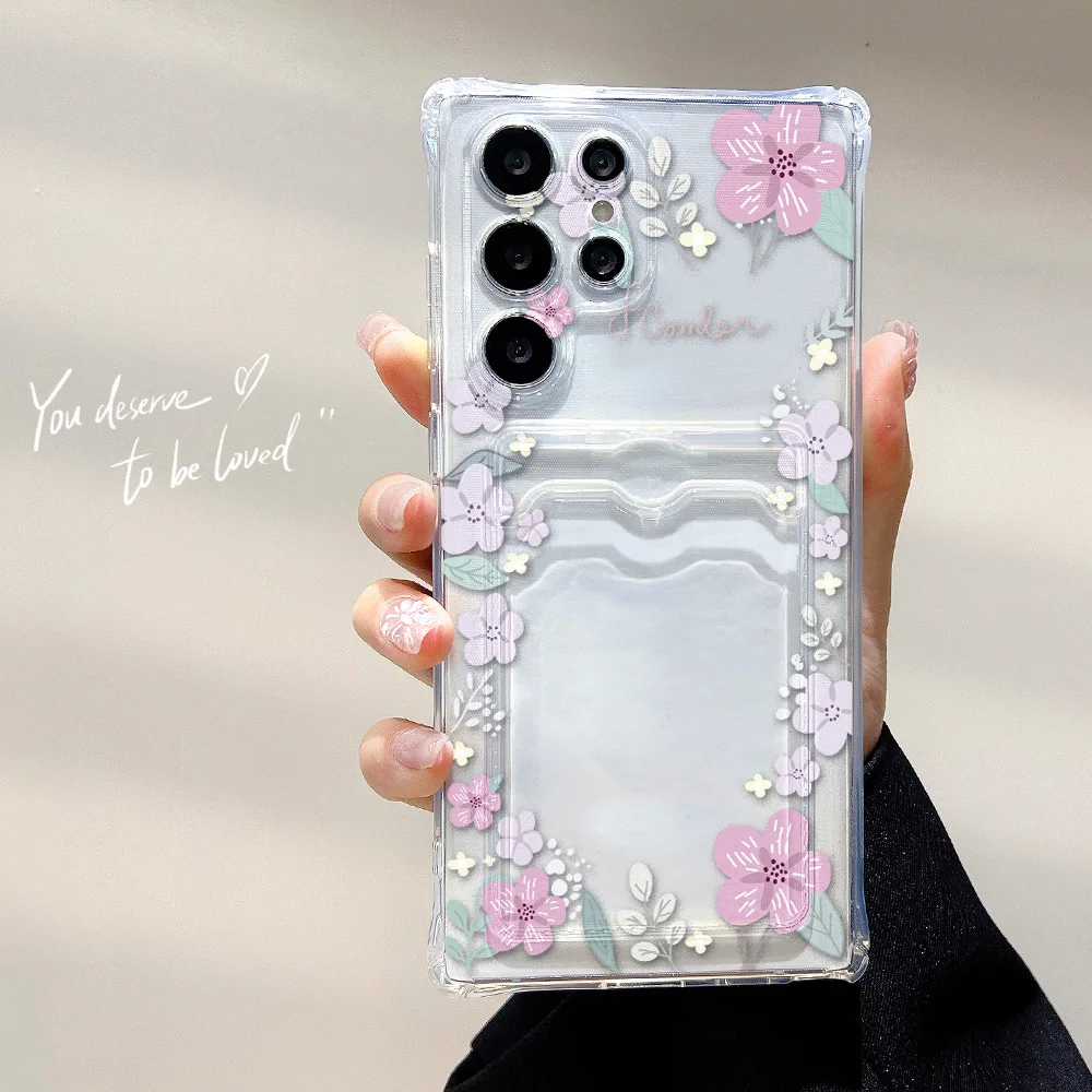 Floral Soft TPU Card Holder Phone Case
