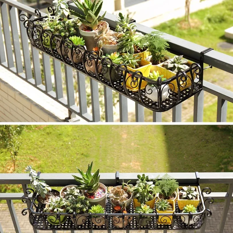 European Style Iron Railing Flower Rack Window Plant Stand Balcony Flower Stand Outdoor Decoration Hanging Wall Railing Pot Rack