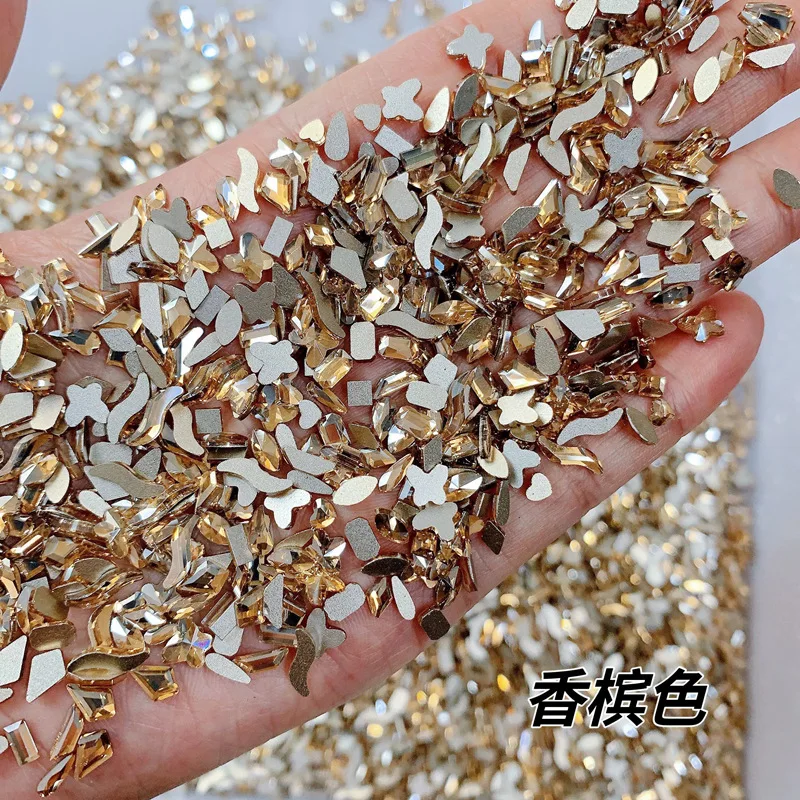 100Pcs Mix White Champagne Glitter Strass Per Unghie Flatback Crystal Diamond Gems Decorazioni Per Unghie 3D Mini 2-8Mm Strass