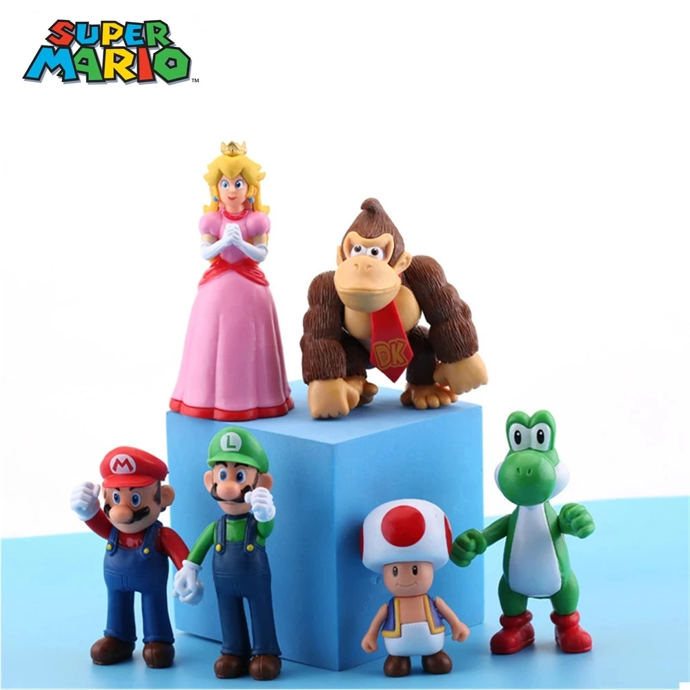 6 Pz/Set Super Mario Brother Mario Maker Luigi Yoshi Donkey Kong Peach Princess Bowser Mushroom Action Figure Toys For Kid Gift