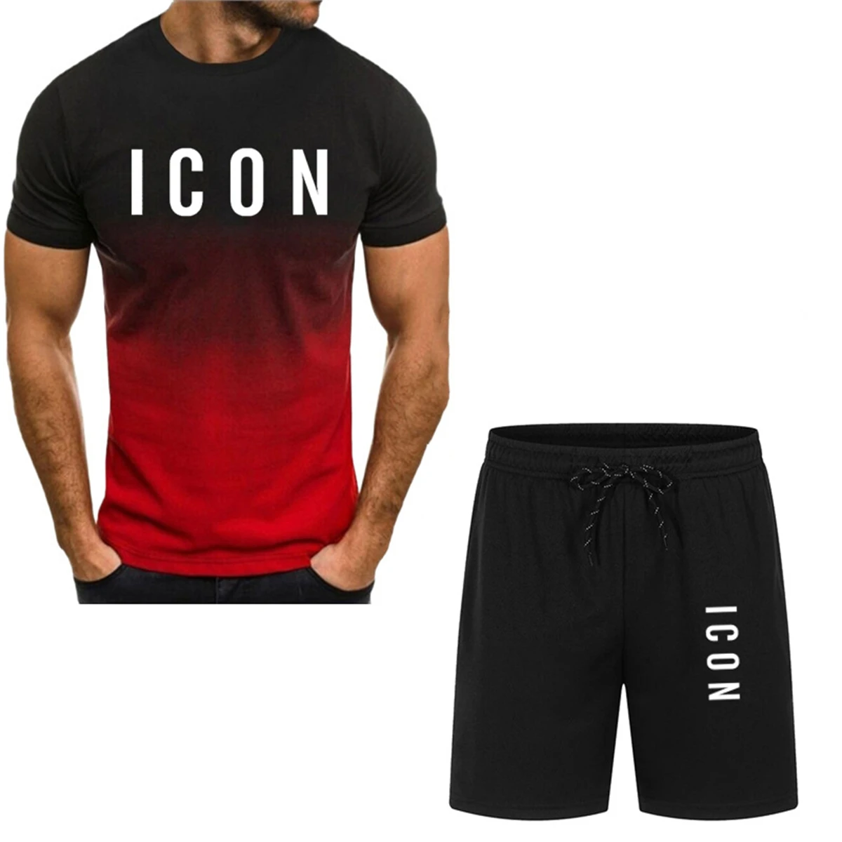 

Conjunto de dos piezas para hombre, chándal informal de manga corta con estampado, camiseta y pantalones cortos, ropa deportiva