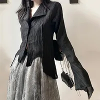 Karrram – chemise noire gothique, Style Yamamoto foncé, chemisier esthétique pour femmes, vêtements de styliste irréguliers, Emo Alt, Grunge Tops Y2k 2