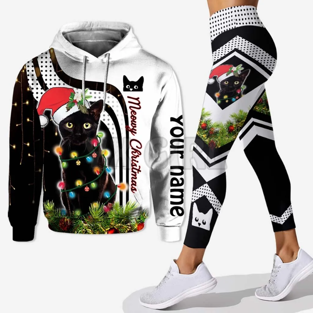Рождественская черная толстовка с надписью You Name + леггинсы с 3D принтом майка + леггинсы комбинированный наряд женские Леггинсы для йоги и фитнеса