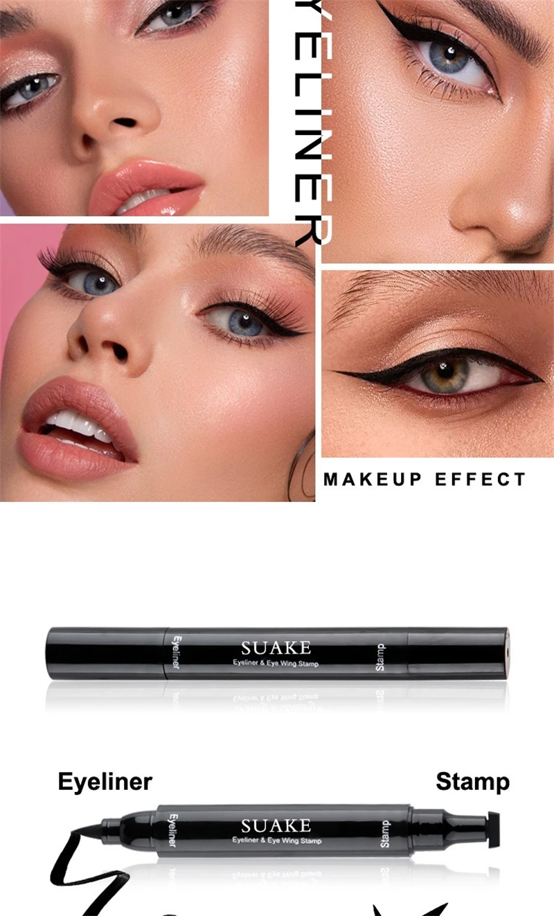 Double Head Quick Drying Liquid Eyeliner Pen Black Triangle Eye Liner Stamp Eyeliner Waterproof Liquid Eye Liner Pencil Cosmetic