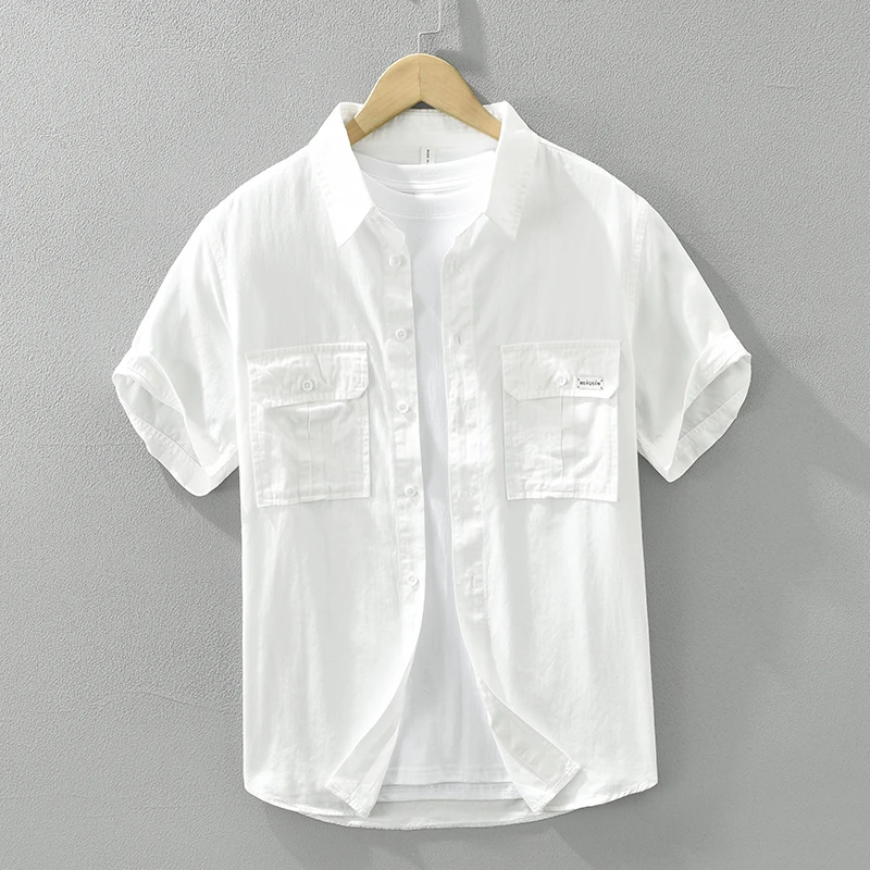 Men Casual Safari Style Short Sleeve Shirts Summer Plus Size Cotton
