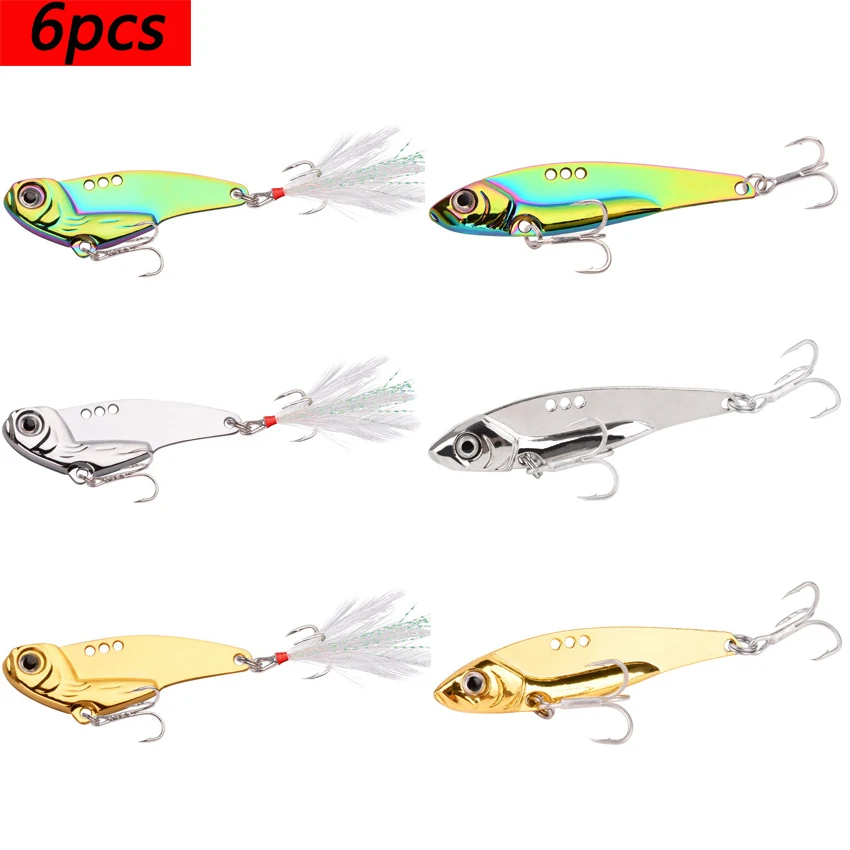 6pcs/lot 3D Eyes Metal Vib Blade Lure 5/7/10/12G Sinking Lures Vibration  Baits Artificial Vibe for Bass Pike Perch Fishing