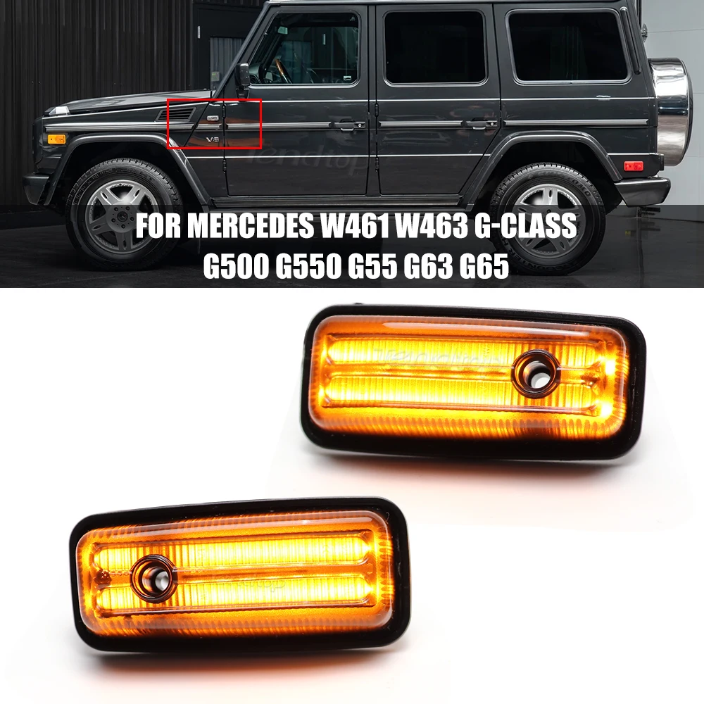 

Динамические боковые габарисветильник, боковые сигнальные светильник для Mercedes W461 W463 G-Class G500 G550 G55 G63 G65 1986-2002, автомобильные аксессуары