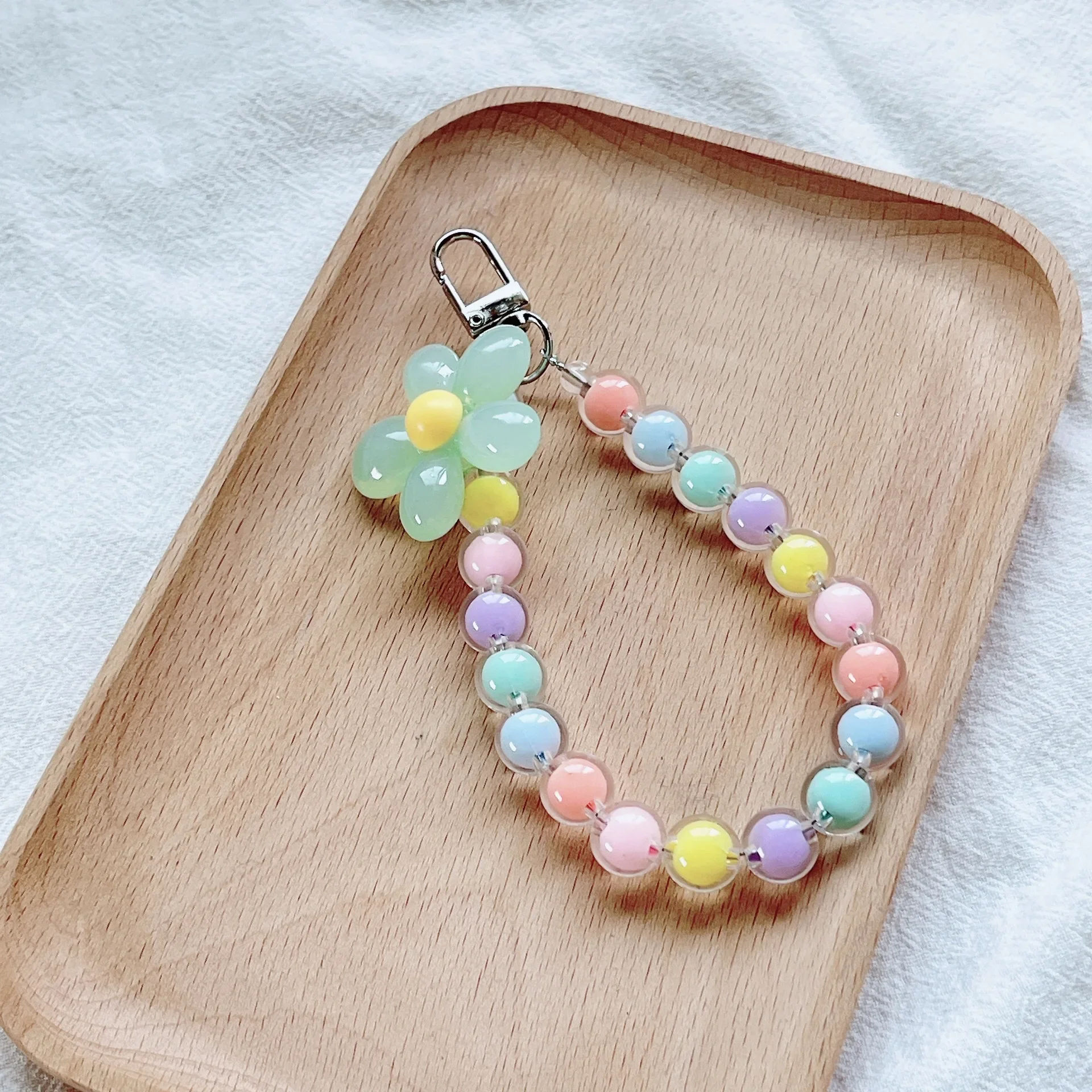 Vibrant Beaded Petal Lanyard Wrist Strap & Keychain Charm