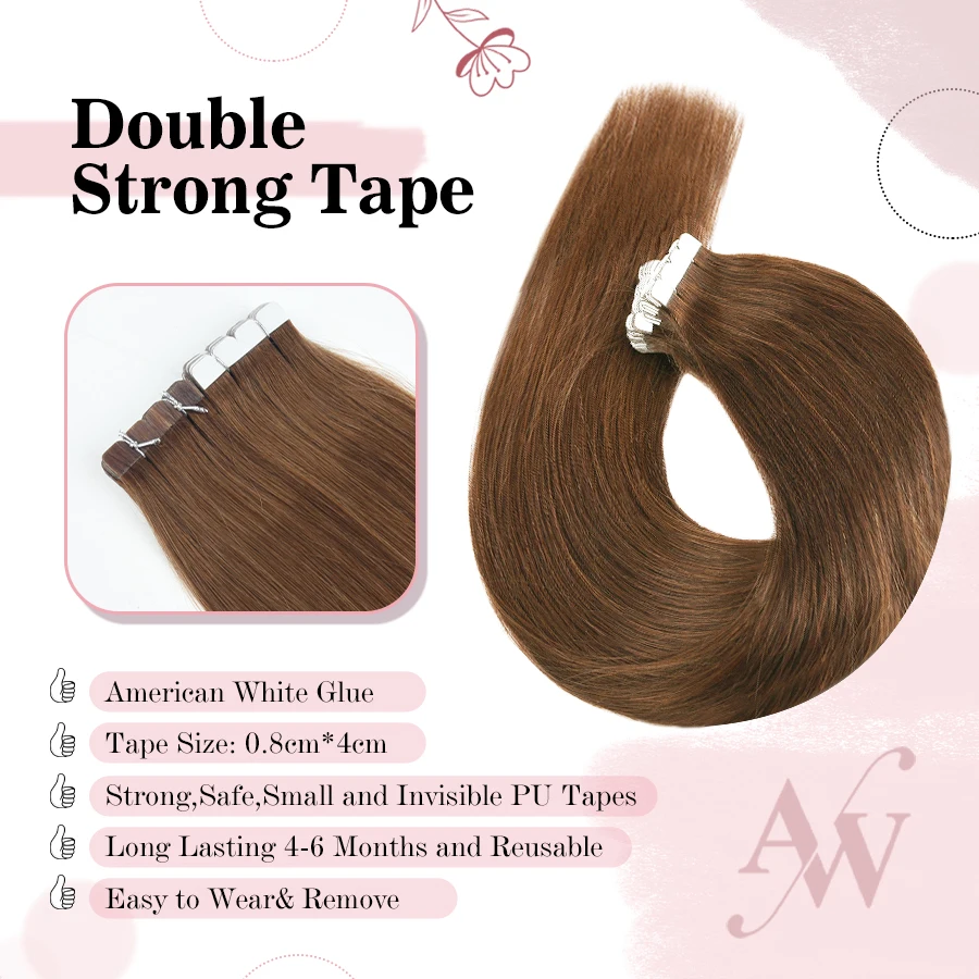 Vlasy 12'-24' Tape in Hair Extensions Human Hair Straight Seamless Remy Hair Natural Soft Skin Weft Tape in Hair Balayage 10PCS