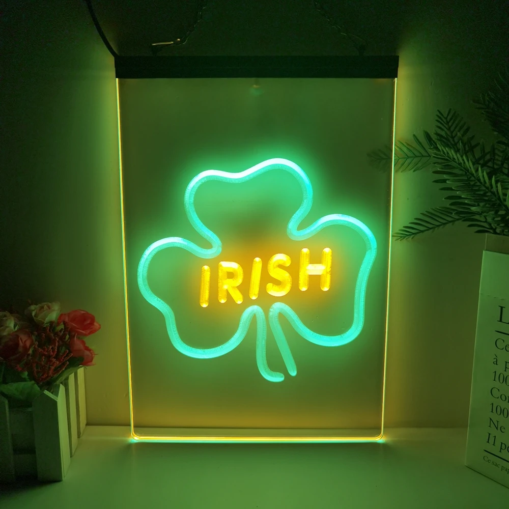 Irish Pub Shamrock Bar Club 2 Color Display LED Neon Sign Home Decor