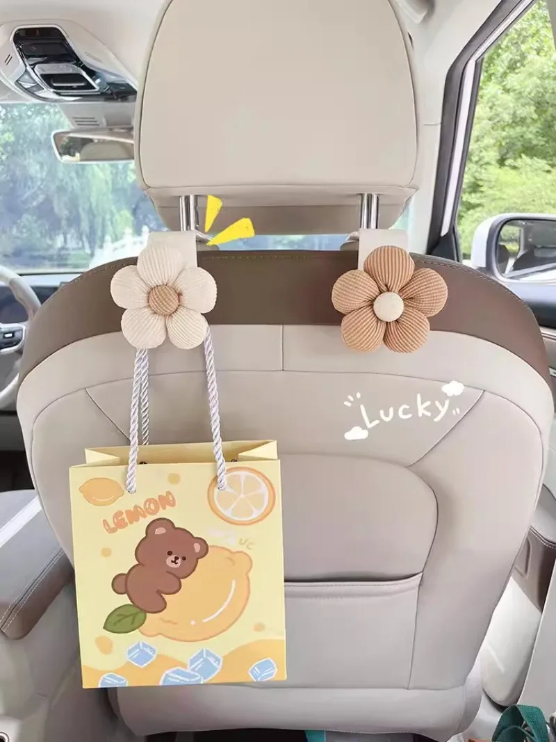 LULECI 2pcs Car Hook Cute flower Car Seat Hanger Hooks Behind-seat Accessories Organizer Hook Bags Clothes Sundries Hanger Clip