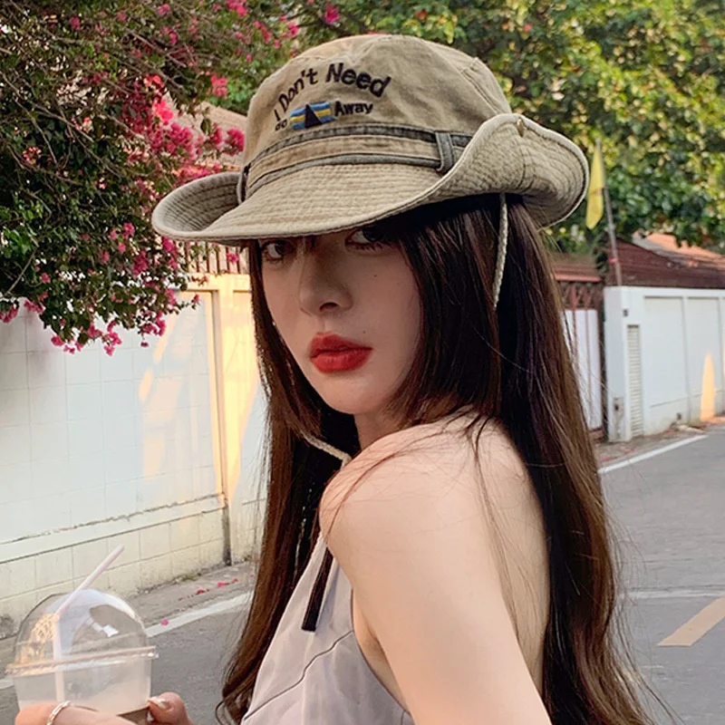 남녀공용 워싱 코튼 버킷 모자, 레터 자수 파나마 모자, 낚시 사냥 모자, 태양 보호 모자, 야외 태양 모자, 여름