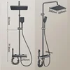 Space Aluminum Shower System,LED display Matte Gray Pressurized Shower Bath Shower Set Home Bathroom Drizzle System Set 3