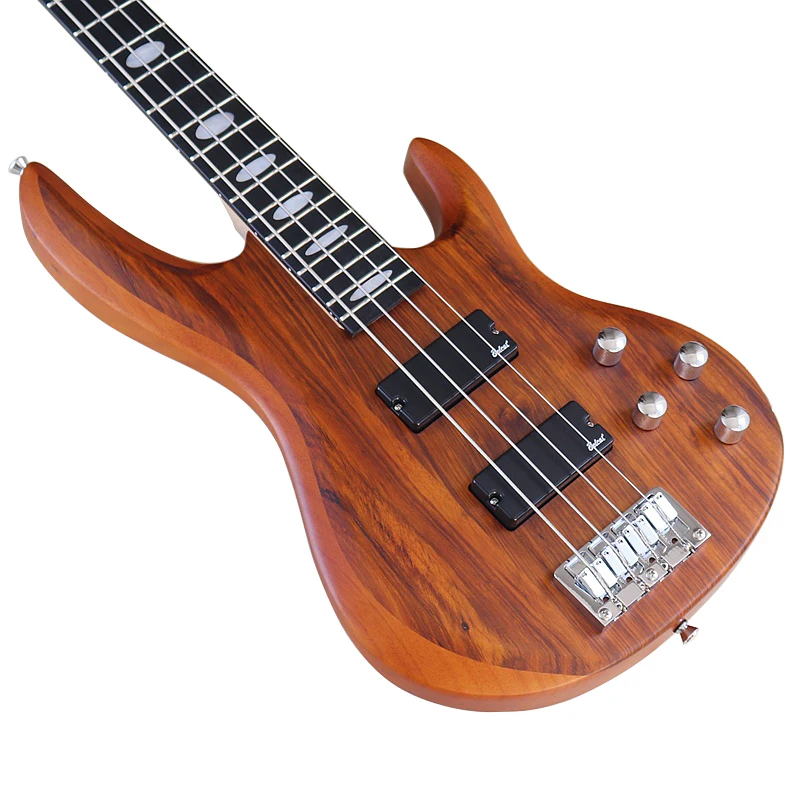 4 Strings Right hand Frets Matte Electric Bass Guitar 43inch Zebrawood Top solid okoume wood body EQ