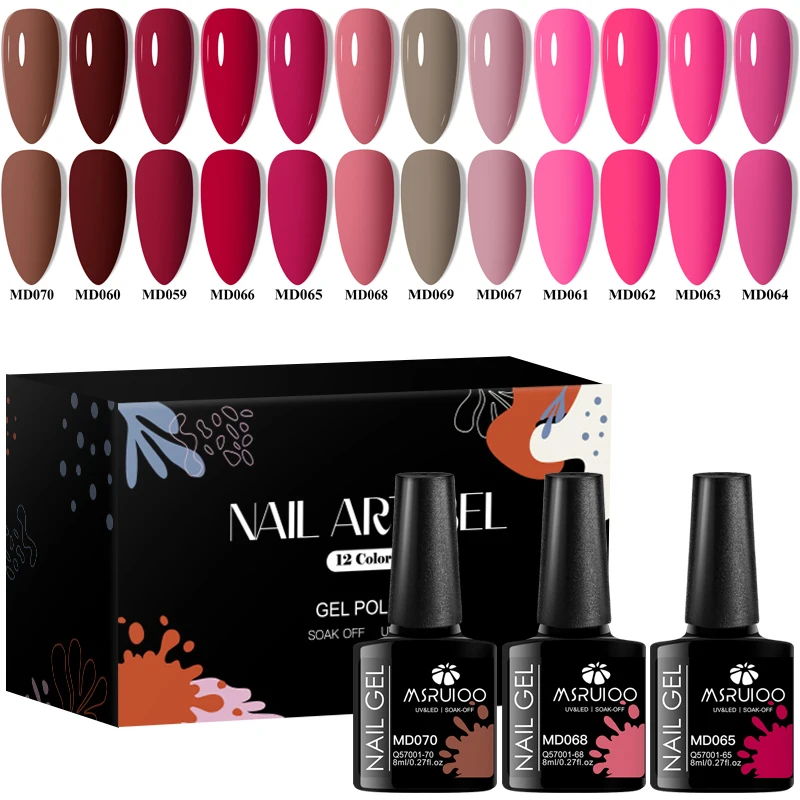 MSRUIOO 12Pcs/Set Dark Purple Brown Gel Nail Polish Nail Supplies Semi Permanent Nail Art Gel Varnish For Nails Manicure Set 2