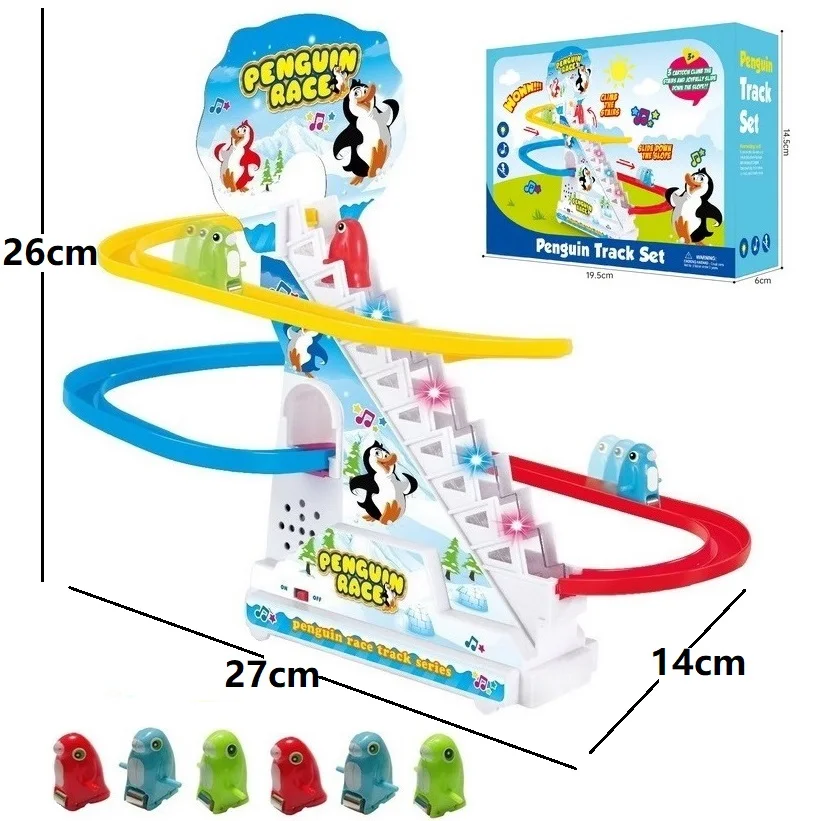 Penguin Track Toy Climb Stairs Children Kids Classic Cartoon Dogs Ducks Electrical Music Light Birthday Christmas New Year Gift