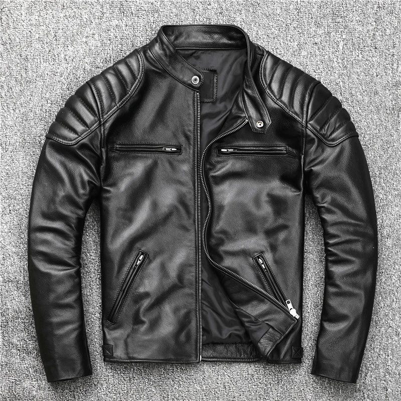 New-Sheepskin-Leather-Jacket-Men-Motorcycle-Biker-Spring-Natural ...