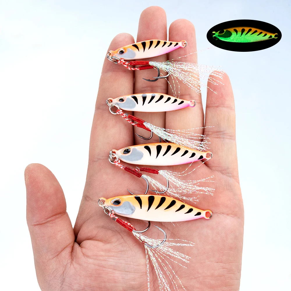 5 Stück Jig-Köder 7G/10G/15G/20G sinkender Köder 3D-Augen Metallgussköder leuchtender Jigging-Köder mit Doppelhaken für Bassforellen – Detail 9