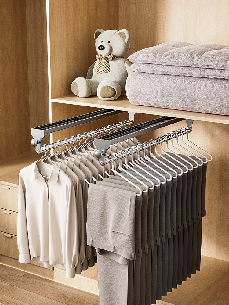 Pulling Out Top Mount Wardrobe Hanger Extendable Clothes Rail