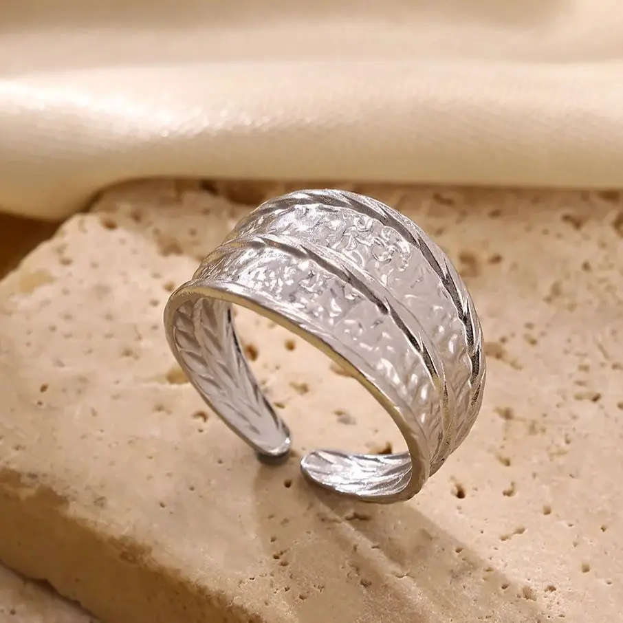 Stainless Steel Textured Stackable Rings For Women