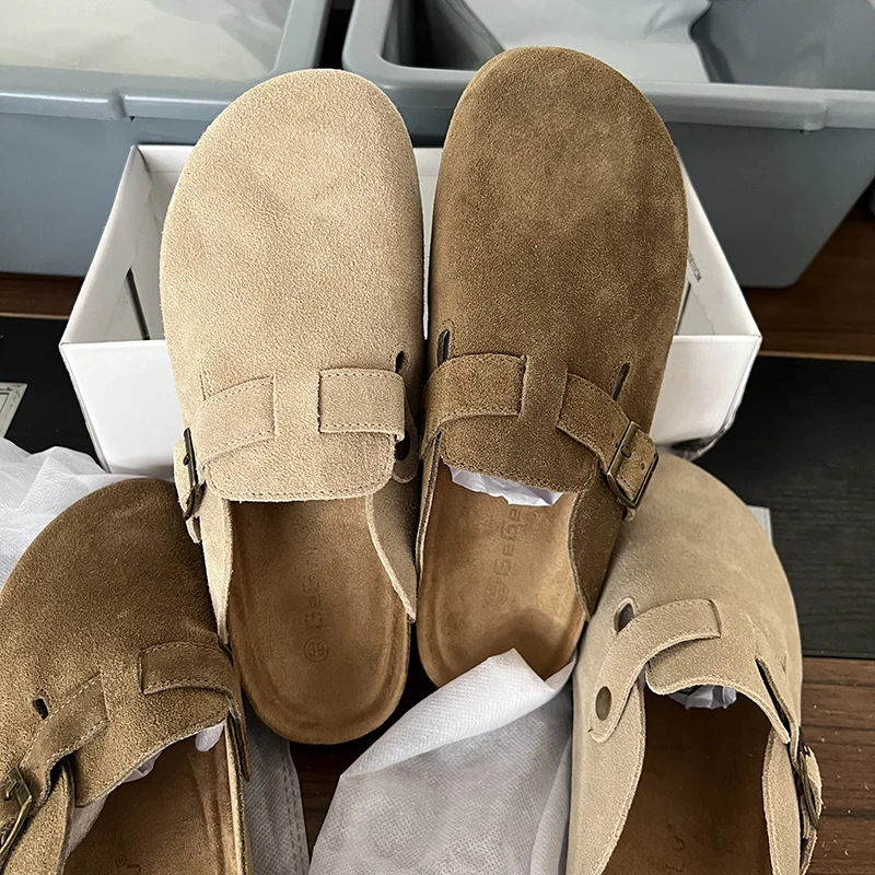 2022 Lente Vrouwen Gesloten Teen Slippers Koe Suède Klompen Sandalen Voor Vrouwen Retro Fashion Tuin Mule Klomp Slides 35-39